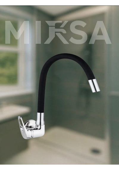 Duvardan Tek Su Çıkışlı Pipo Siyah Oynar Lavabo-eviye Bataryası Çeşmesi Musluğu Krom