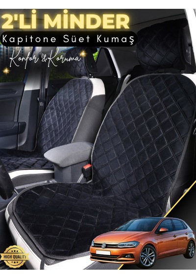 Volkswagen Polo Uyumlu 2'li Süet Oto Koltuk Minderi Terletmez Universal Oto Aksesuar A10 Siyah
