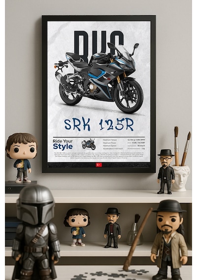 Rks Srk 125r Siyah Ahşap Çerçeveli Poster, Dekoratif Motosiklet Duvar Tablosu