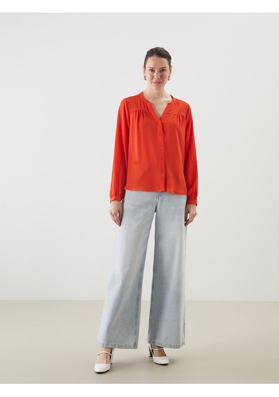 Lcwaıkıkı Classic Turuncu Kaçık Yaka Oversize Kadın Bluz