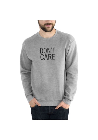 Don'T Care Baskılı Gri Melanj Erkek Örme Sweatshirt