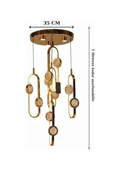 Elegant Gold Dikey Çember Formu 3 Renk Ledli Cam Toplu Modern Avize
