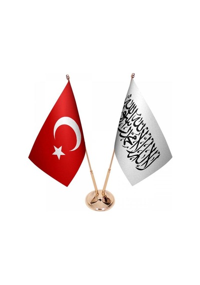 Masa Üstü Afganistan Bayrağı Türk Bayrağı İkili Pirinç Direk Masa