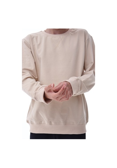 Bej Erkek Çocuk Sweatshirt Rahat Kalıp Pamuklu İki İplik Kumaş Bej