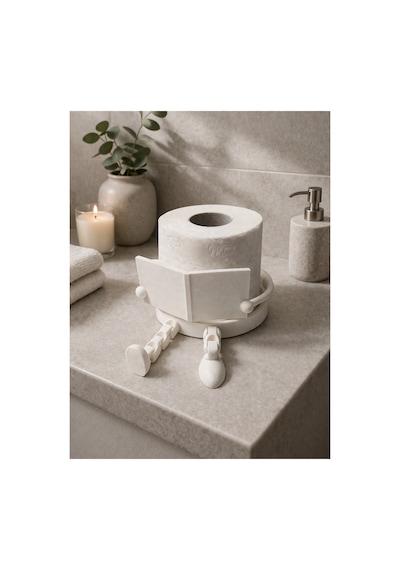 Buççin Online Mağaza Eğlenceli Kitap Okuyan Tuvalet Kağıdı Tutucu Dekoratif Banyo Aksesuarı, Wc Kağıtlık Plastik Beyaz Çok Renkli
