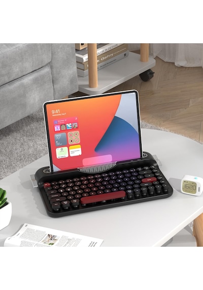 Kablosuz Bluetooth & 2.4g Çift Modlu Retro Daktilo Tasarımlı Klavye Yuvarlak Tuşlu, Tablet & Telefon Standlı, Ergonomik, Taşınabilir, Pille Çalışan, Sessiz Ve Konforlu Ajazz Af84 Siyah Kablosuz Bluetooth & 2.4g Çift Modlu Retro Daktilo Tasarımlı Klavye Yuvarlak Tuşlu, Tablet & Telefon Standlı, Ergonomik, Taşınabilir, Pille Çalışan, Sessiz Ve Konforlu Ajazz Af84 Siyah