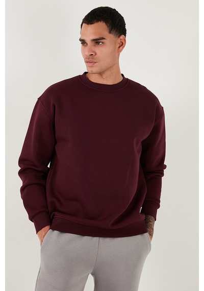 Buratti Regular Fit Bisiklet Yaka Pamuklu Içi Tüylü Yumuşak Şardonlu Erkek Sweat 5905255 Vişne