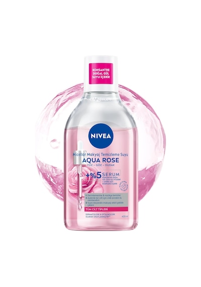 Aqua Rose Gül Suyu Ve Serum İçeren Çift Fazlı Micellar Makyaj Temizleme Suyu 400ml,yüz Göz Dudak, Spf Filtrelerin