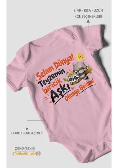 Morivokids Teyzeye Özel Kısa Kollu Bebek Body %100 Pamuk Zbn189-kk Koyu Pembe