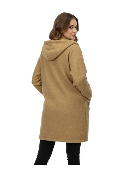Caftan Kadın Anne Kapüşonlu Cepli Buklet Hırka Bgl-st05084 Camel