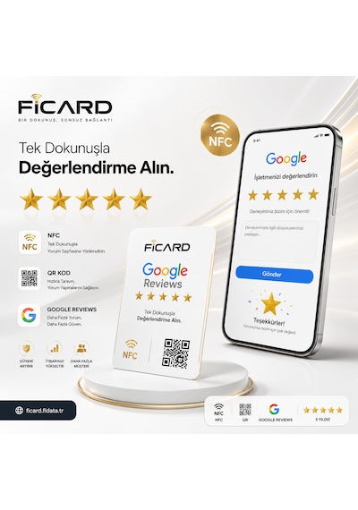 Ficard Google Yorum Kartı Nfc + Qr Google Değerlendirme Kartı İşletmeler İçin Akıllı Yorum Kartı
