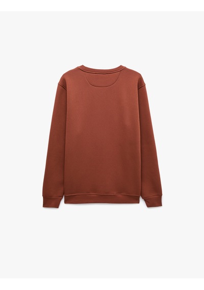 Koton Pamuklu Uzun Kollu Şardonlu Bisiklet Yaka Erkek Basic Sweatshirt Kiremit 7wam70002mk