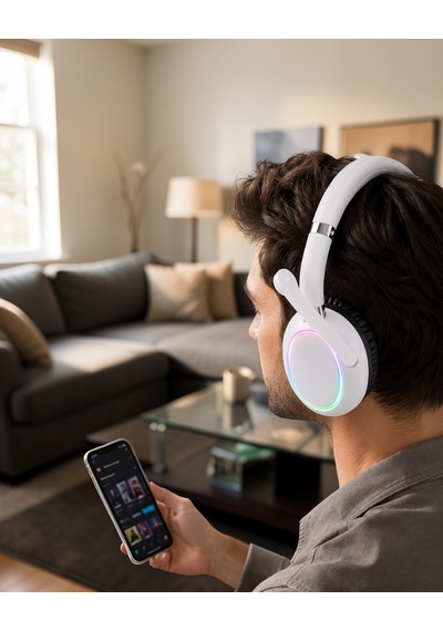 Over-ear Bluetooth Kulaklık Rgb Işıklı Type-c Şarjlı Uczzmax17beyaz-3