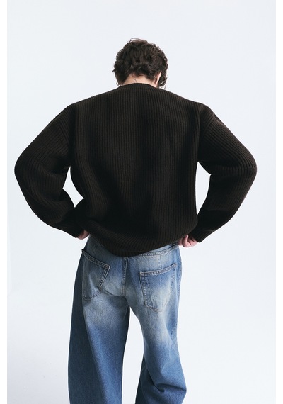 Vamos Oversize Fitilli Triko Kazak Kahve