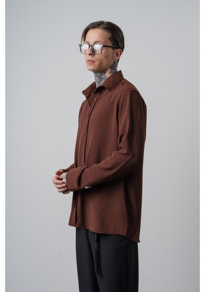 Respire Erkek Nakış Detaylı Uzun Kollu Aerobin Oversize Gömlek Kahve