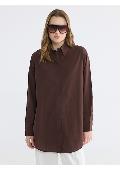 Lcw Everyday Kahverengi Regular Fit Kadın Gömlek Tunik