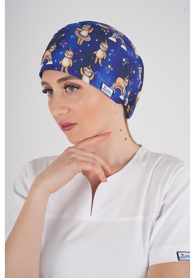 Unisex Stars Club Desenli Hemşire Doktor Hastane Medikal Aşçı Cerrahi Bonesi Saks Mavi