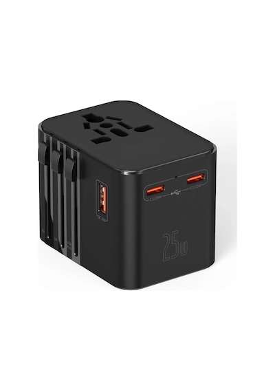 25w Evrensel Seyahat Adaptörü, Eu/us/uk/au Priz Dönüştürücü, 1x Usb, 2x Type-c Hızlı Şarj 1