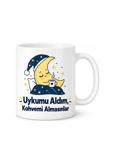 Bezos Uykumu Aldım, Kahvemi Almasınlar Tasarımlı Porselen Kupa - Model 417 22 Çok Renkli