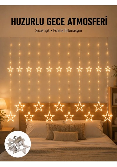 Northcity Yıldız Desenli Peri Led Perde 3x3 Metre Aydınlatma - Masalsı Ve Romantik Atmosfer