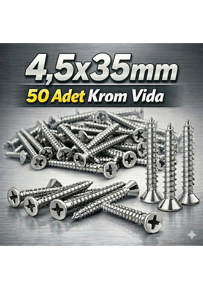 Krom Vida 4.5x35mm 50 Adet Paslanmaz Inox Vida Diğer