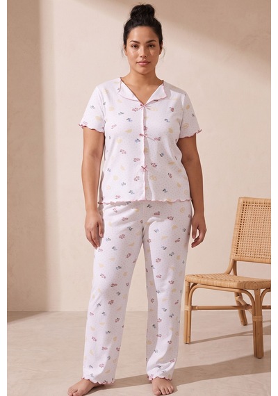 Siyah İnci Beden Fitilli Kaşkorse Örme Pijama Takım26120851 Beyaz Mavi Puan