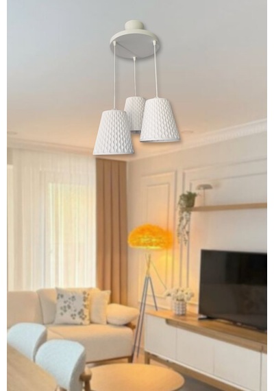 Modern Beyaz 3'lü Sarkıt Avize Petek Desenli Beton Görünümlü Ayarlanabilir Salon Mutfak Avizesi Ofis Diğer