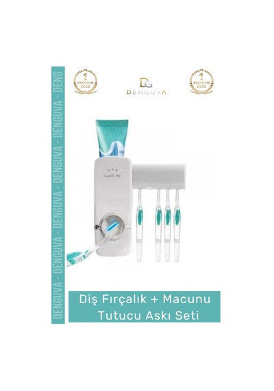 Fırçalıkseti Otomatik Diş Macunu Sıkacağı Hijyenik Banyo Vantuzlu 5 Adet Fırçalık Askı Seti Çok Renkli