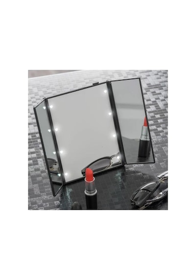 Tr Led Işıklı Katlanabilir Makyaj Aynası Masaüstü Taşınabilir Seyahat Mike Up Üç Taraflı Ayna Siyah 12 X 14 Genel
