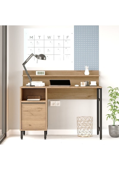 Bohem Çalışma Masası 60x120cm Raflı Dolaplı Metal Ayaklı Sepet Boh16-s Kahverengi