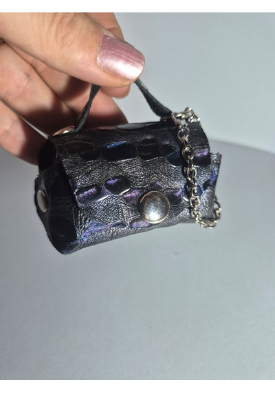 Gogo Charm Çanta Aksesuarı Mini Çanta Hakiki Deri Mor - Siyah