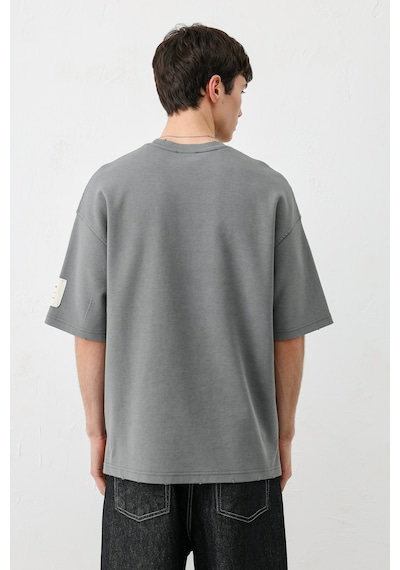 Vamos Baskılı Oversize Tişört V70-140 Füme