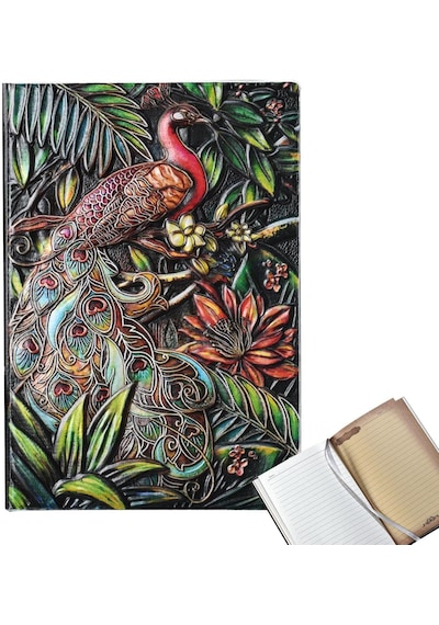 Hediyelik Deri Defter 3d Tavus Kuşu Kabartmalı