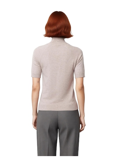 Ersefa Kadın Cool & Comfort Triko Bluz Fitted Kalıp Dik Yaka Kısa Kollu Vizon