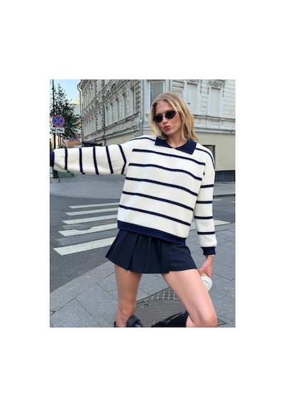 Meecy Selanik Örgü Polo Yaka Oversize Zr Model Kadın Triko Kazak Bej & Lacivert Bej & Lacivert Meecy Selanik Örgü Polo Yaka Oversize Zr Model Kadın Triko Kazak Bej & Lacivert Bej & Lacivert