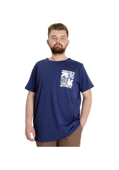 Mode Xl Büyük Beden Erkek T-Shirt Authentıc 23140 Indigo 001