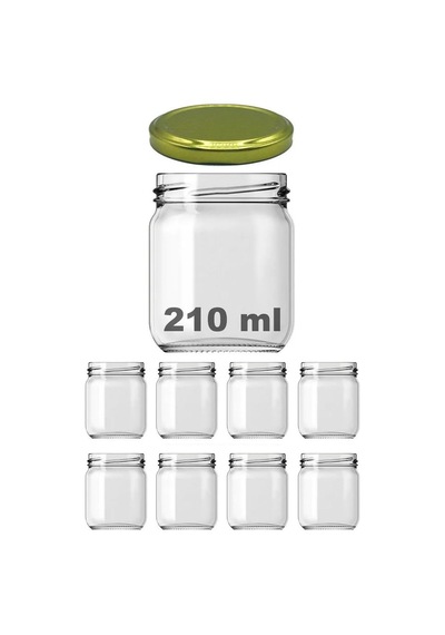 8 Adet 210 Ml Metal Gold Altın Konserve Kapaklı Mama Yoğurt Saklama 210 Cc Şeffaf Cam Kavanoz