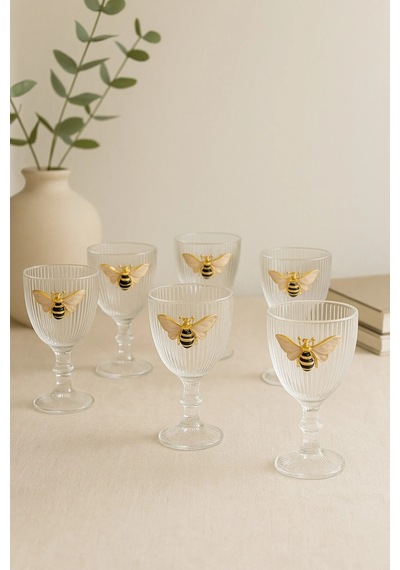 6 Lı Kristal Cam Kahve Yanı Su Bardağı Arı Bardak 75 ML
