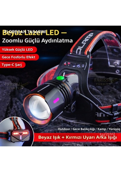 Farissu Gold Orion Or-810 25w Şarjlı Kafa Feneri 1800 Lümen 1 Km Aydınlatma 4 Adet Yedek 18650 Pil Siyah
