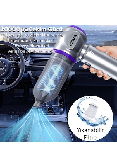 Ezere 20000pa Güçlü Portatif Taşınabilir Vakumlu Kablosuz Üflemeli Mini Araç Süpürgesi