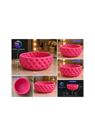 Kapitoneli Makyaj Organizeri Pamukluk Ve Kozmetik Düzenleyici 3d Baskılı Pembe