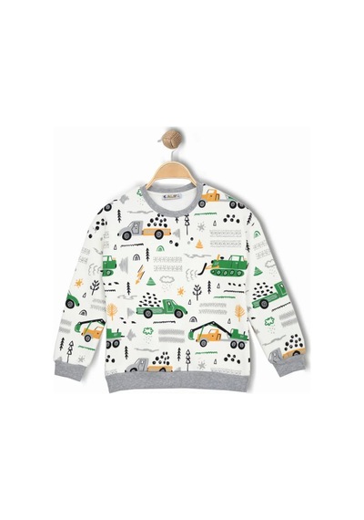 Alglıfe Erkek Çocuk Araba Ve İş Makineleri Desenli Sweatshırt Gri
