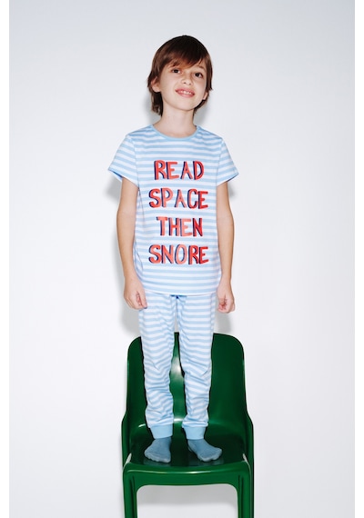 Penti  Açık Mavi Erkek Çocuk Çizgili Space Pamuklu 2'li Pijama Takımı