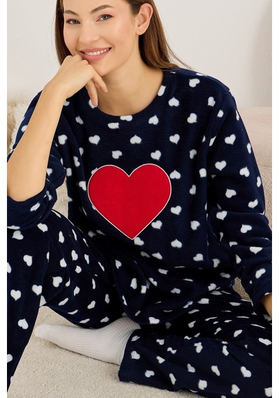 Siyah İnci Polar Kışlık Örme Pijama Takım 25222064 Lacivert