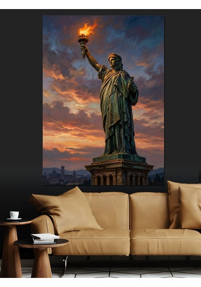 Meşaleli Özgürlük Heykeli New York Dekoratif Kanvas - Mdf Ahşap Tablo