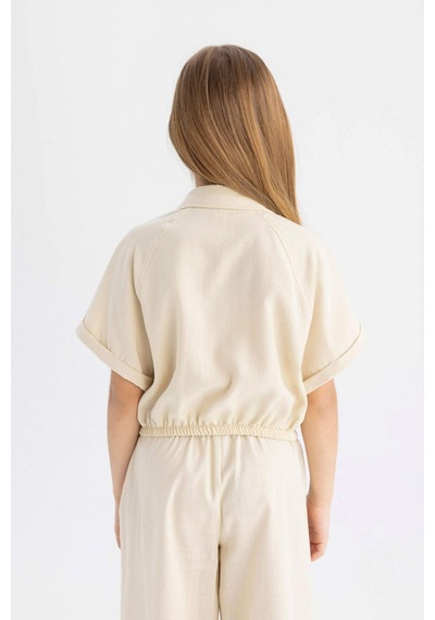 DeFacto Kız Çocuk Cropped Fit Pamuklu Kısa Kollu Gömlek C4272A824SMBG743