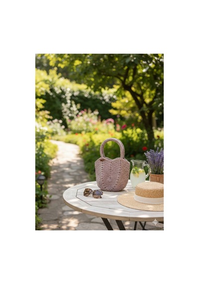 Execanta El Çanta Kağıt İp Örme Pudra 25x33 Pembe