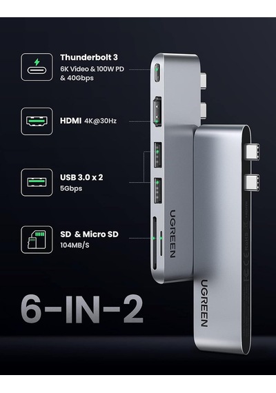 Apple Uyumlu MacBook Pro Air İçin Thunderbolt 3 Type-c Hdmı Usb 3.0 Tf Sd Kart Okuyucu Hub Adaptör