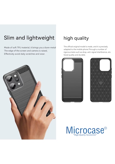 Microcase Honor Magic 8 Lite İle Uyumlu Brushed Carbon Fiber Silikon Kılıf - Siyah Al3332