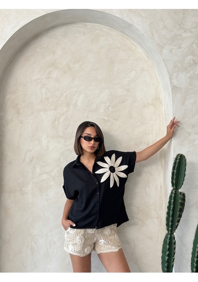 Verymoda Çiçek Detaylı Gömlek D2890 SİYAH